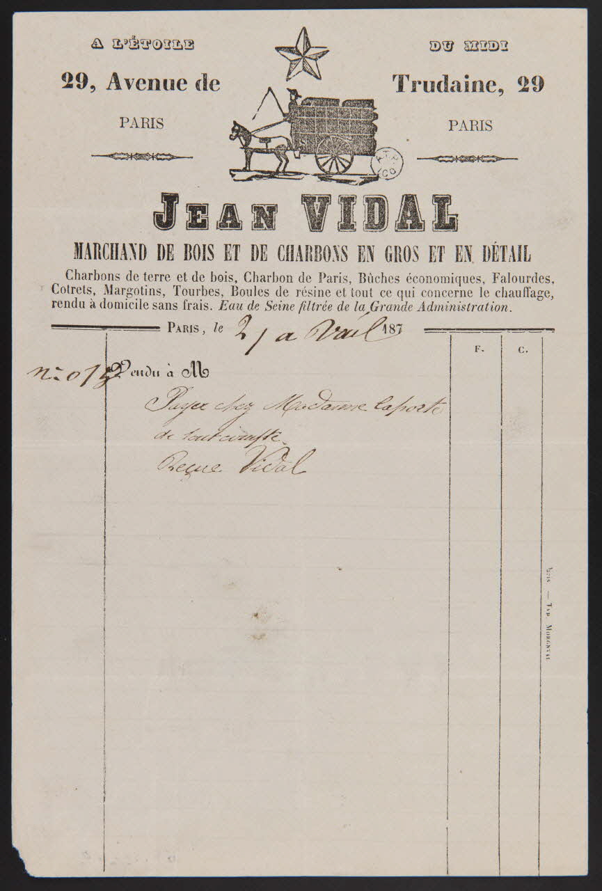 estampe JEAN VIDAL  MARCHAND DE BOIS ET DE CHARBONS EN GROS ET EN DETAIL 1964.122.2 Photo