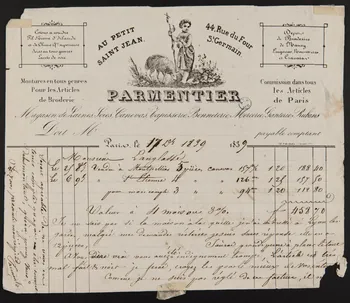estampe AU PETIT  SAINT JEAN.  PARMENTIER  Magasin de Laines, Soies, Canevas, Tapisserie, Bonneterie, Mercerie, Ganterie, Rubans 1964.122.21 Photo