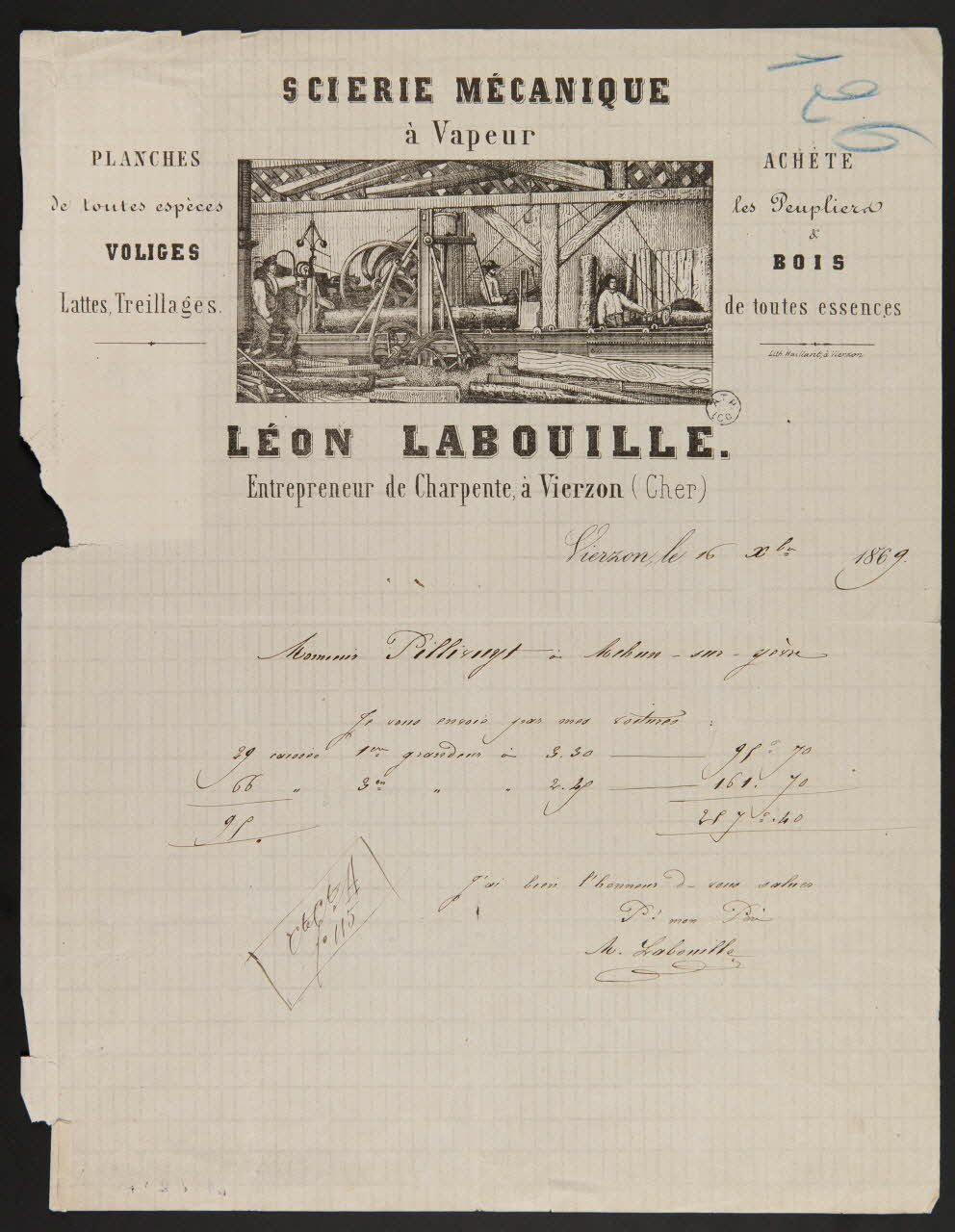 estampe SCIERIE MECANIQUE  à Vapeur  LEON LABOUILLE. 1964.122.4 Photo