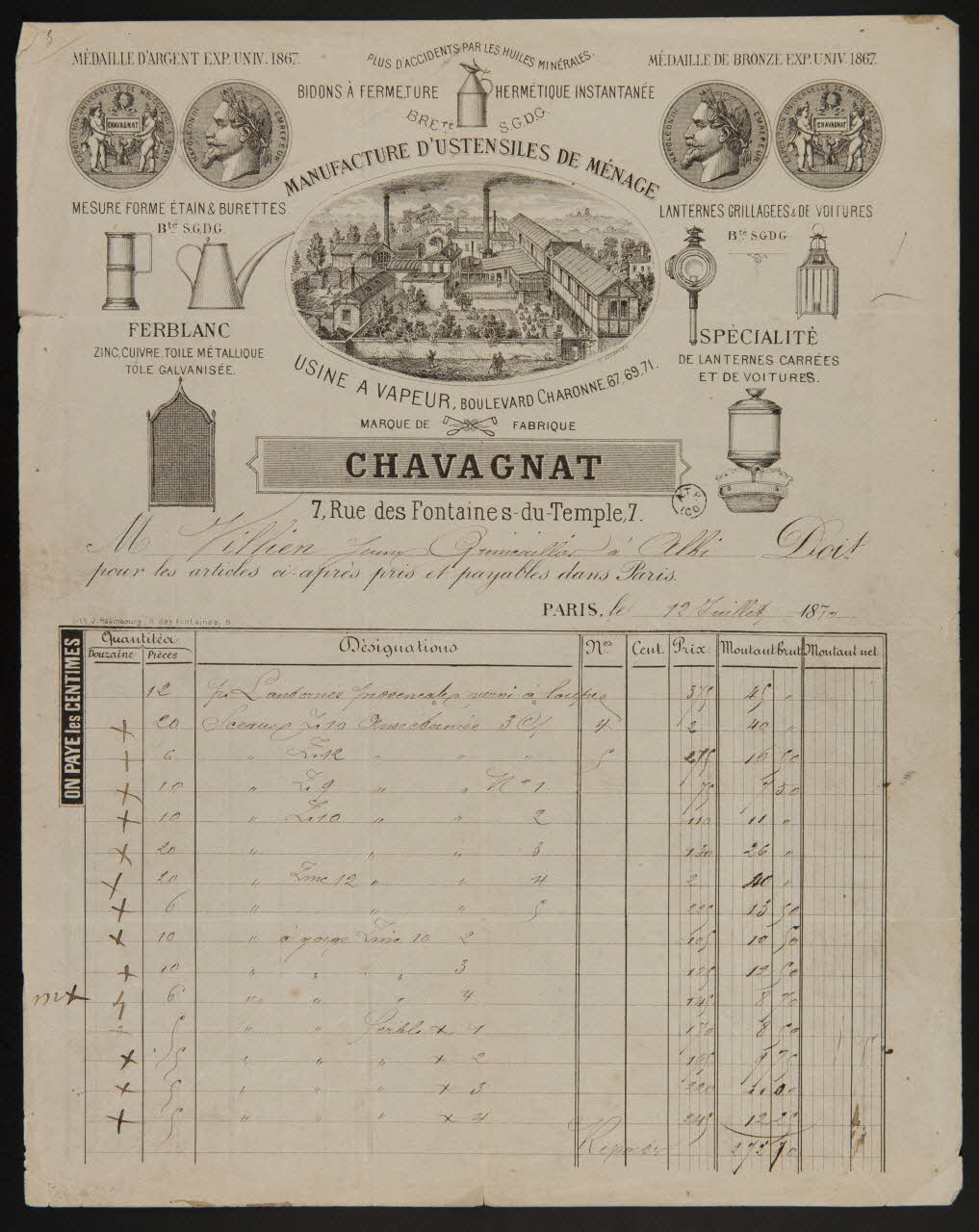 estampe MANUFACTURE D'USTENSILES DE MENAGE  CHAVAGNAT 1964.122.53 Photo