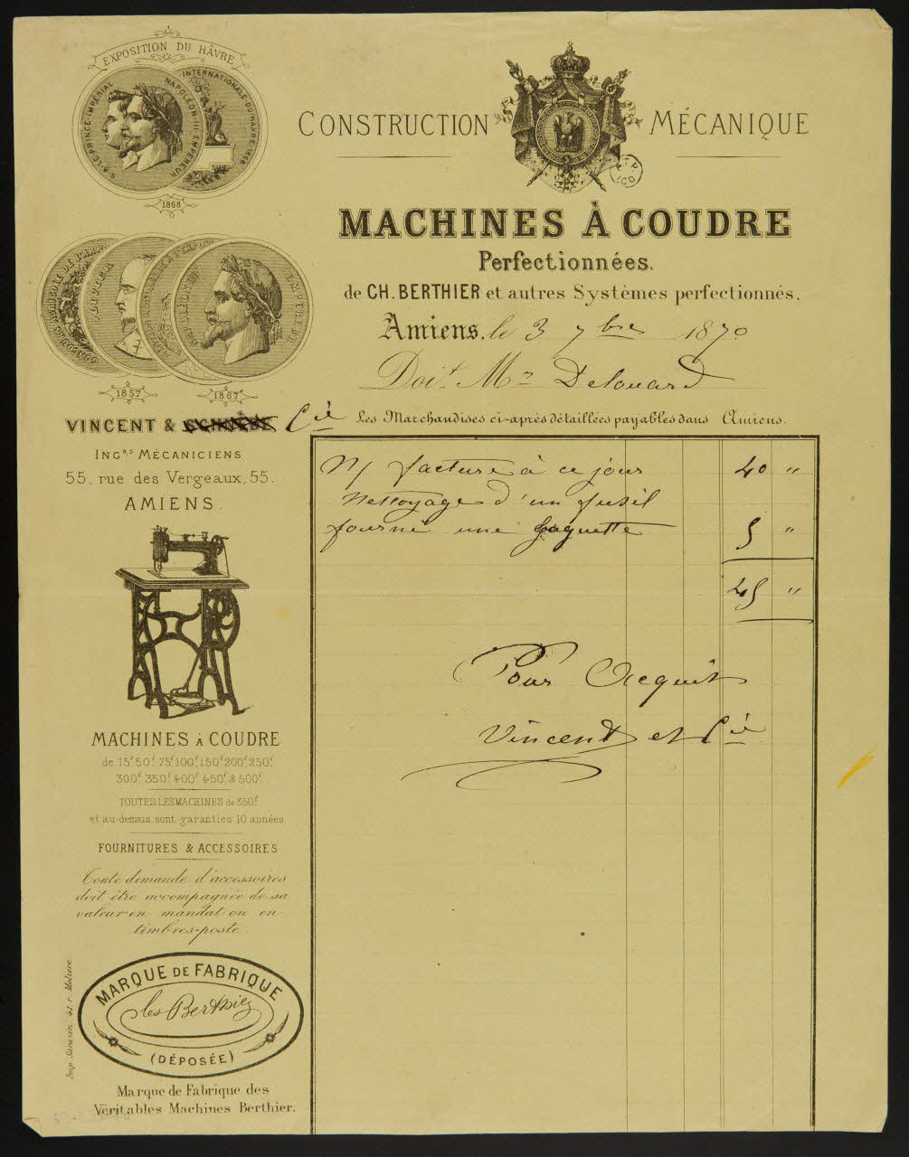 estampe CONSTRUCTION MECANIQUE  MACHINES A COUDRE  Perfectionnées. 1964.122.54 Photo