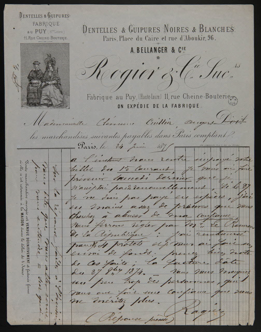 estampe DENTELLES & GUIPURES NOIRES & BLANCHES  Paris, Place du Caire et rue d'Aboukir, 96.  A. BELLANGER & Cie. 1964.122.57 Photo