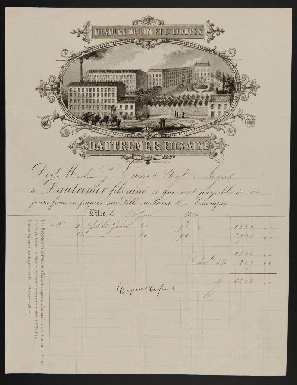 estampe FILATURE DE LIN ET D'ETOUPES  DAUTREMER FILS AINE 1964.122.62 Photo