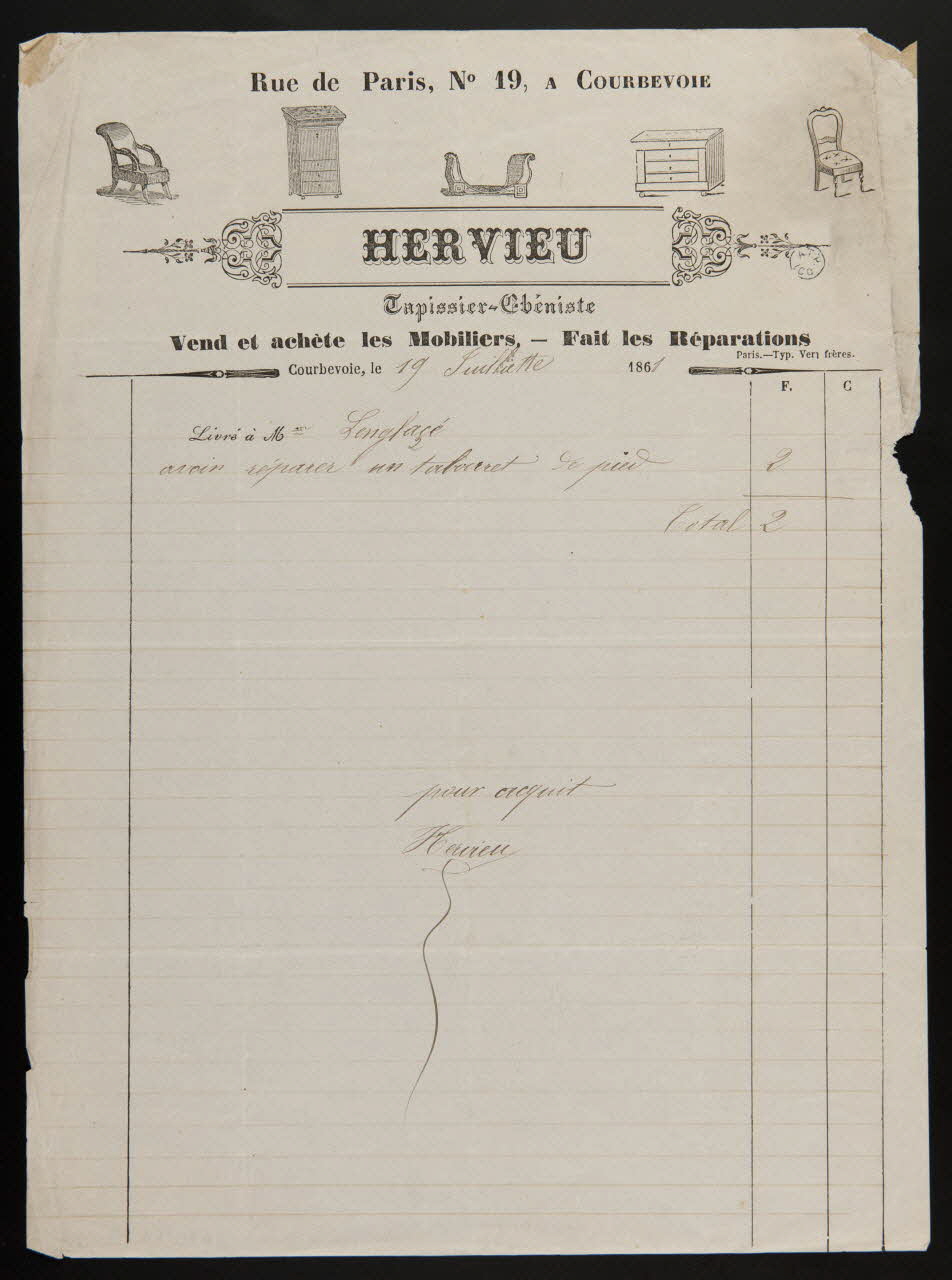 estampe HERVIEU  Tapissier-Ebéniste 1964.122.7 Photo