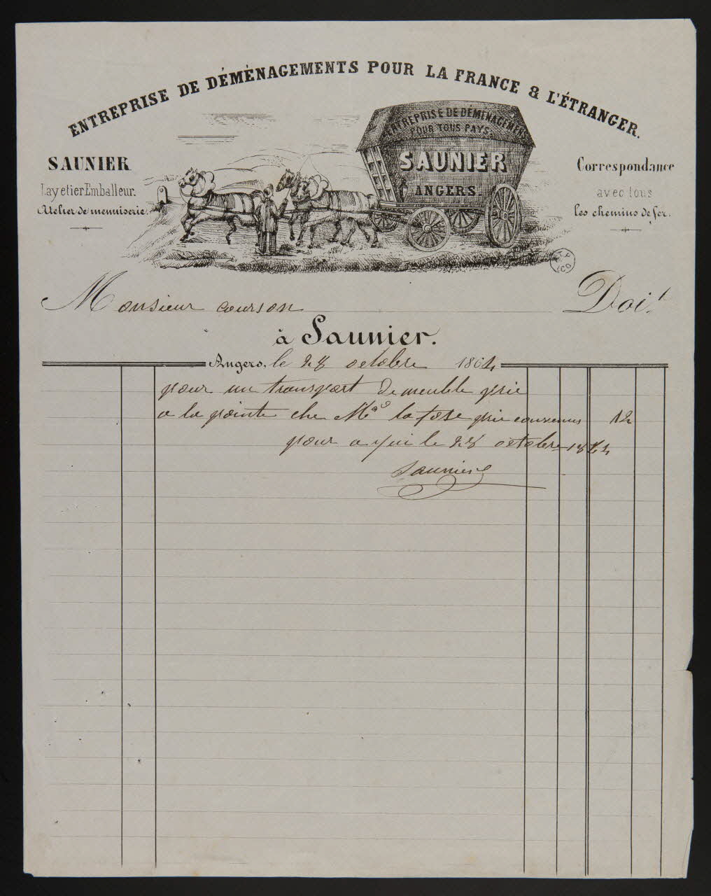 estampe ENTREPRISE DE DEMENAGEMENTS POUR LA FRANCE & L'ETRANGER. 1964.122.70 Photo