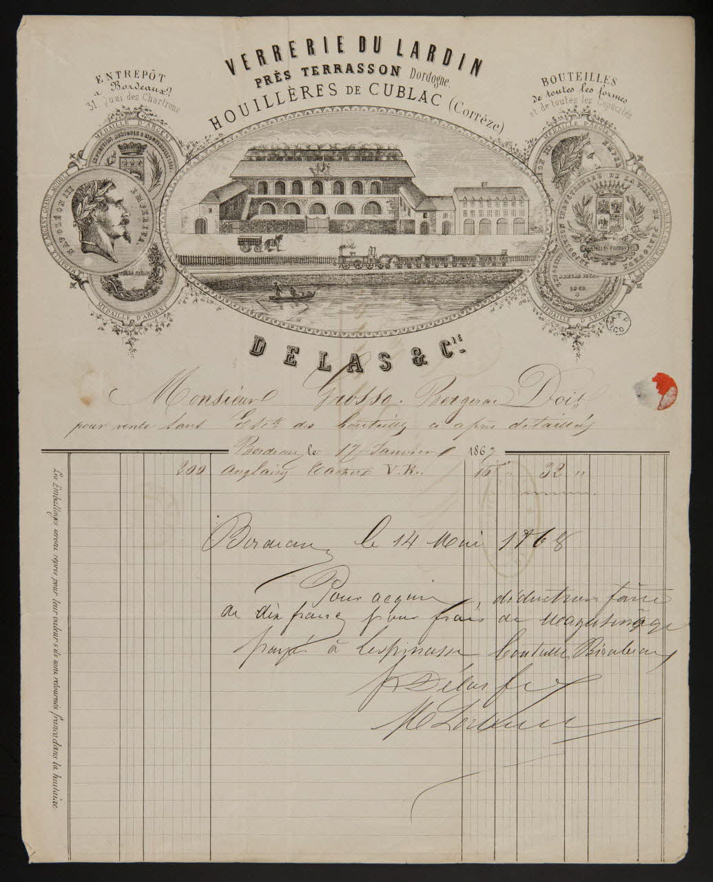 estampe VERRERIE DU LARDIN  PRES TERRASSON Dordogne.  HOUILLERES DE CUBLAC (Corrèze)  DELAS & Cie. 1964.122.71 Photo