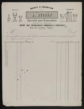 estampe A. DUTOUR  Spécialité pour Limonadiers  et Services pour Propriétaires  DEPÔT DES PRINCIPALES VERRERIES & CRISTAUX 1964.122.72  Photo