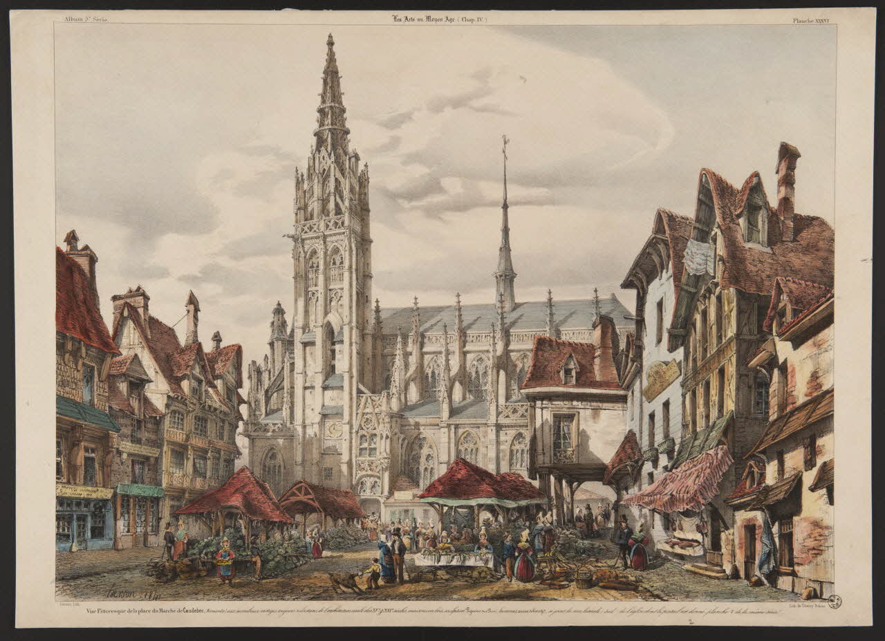 estampe Vue Pittoresque de la place du Marché de Caudebec. (Normandie) 1964.128.21 Photo