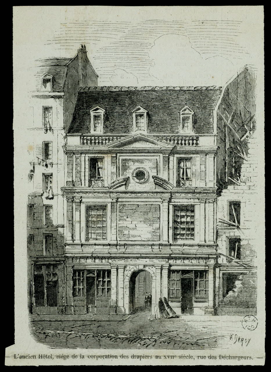 estampe L'ancien Hôtel, siège de la corporation des drapiers au XVIIe siècle, rue des Déchargeurs. 1964.129.7 Photo