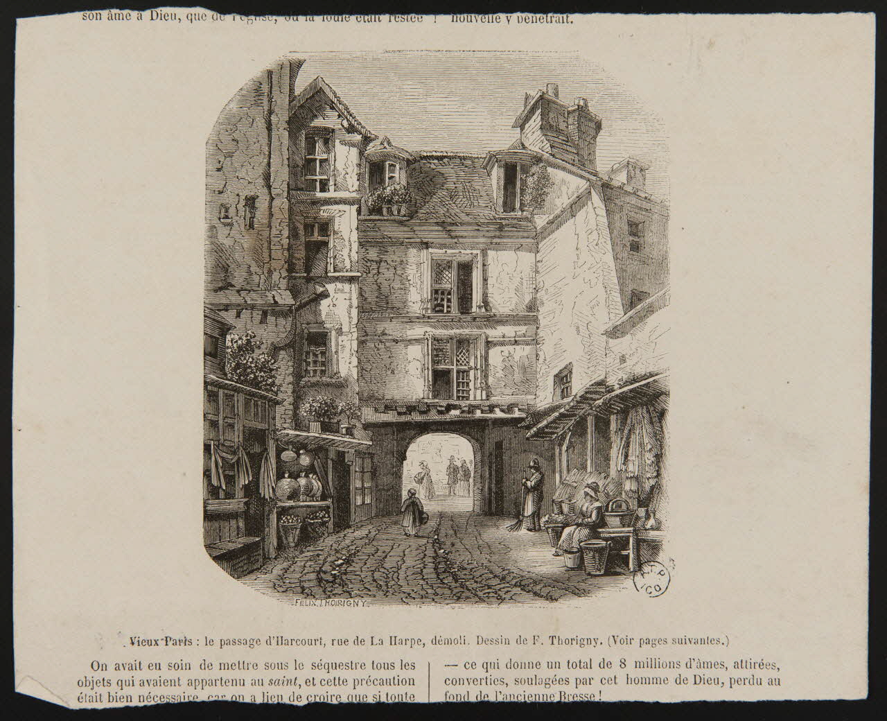 estampe Vieux-Paris : le passage d'Harcourt, rue de la Harpe, démoli. Dessin de F. Thorigny. 1964.129.9 Photo
