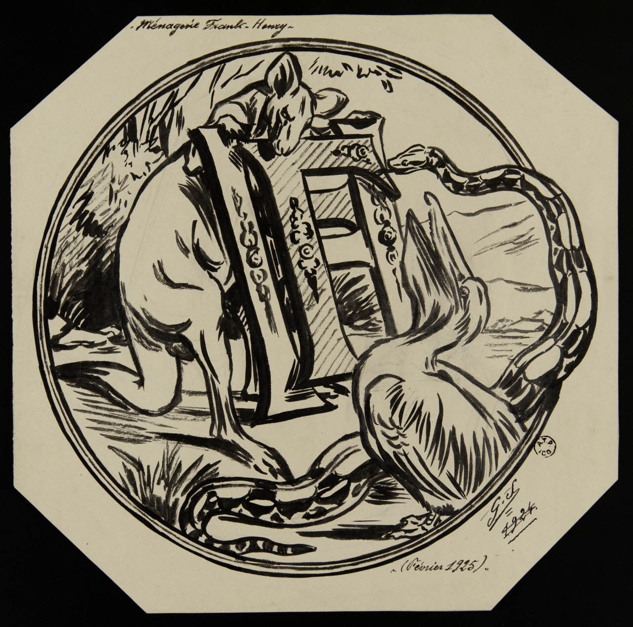 Gustave Soury dessin Projet de publicité pour la ménagerie Franck-Henry 1925 1964.23.49 Photo