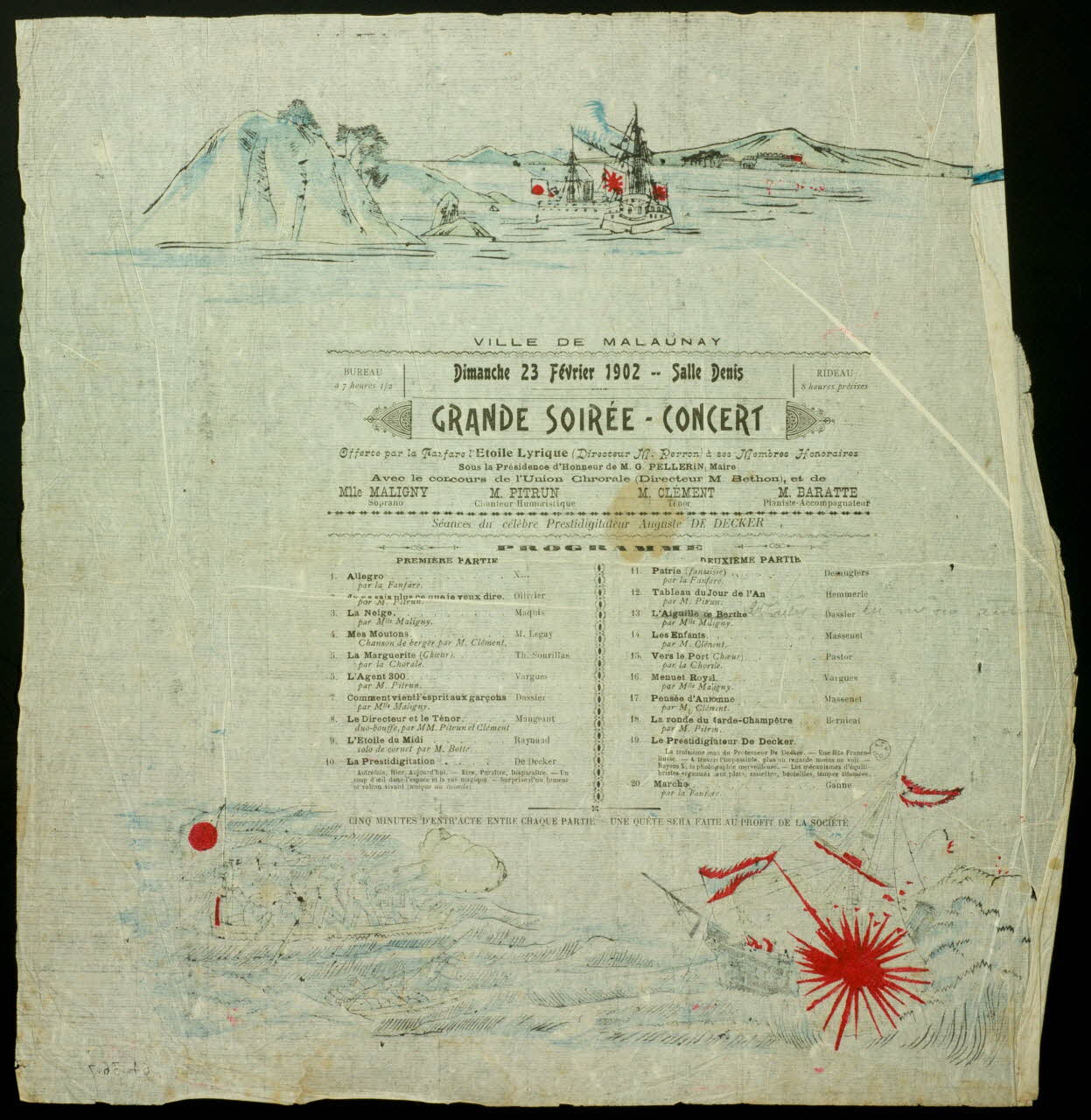 estampe VILLE DE MALAUNAY  Dimanche 23 Février 1902 - Salle Denis  GRANDE SOIREE-CONCERT 1964.36.7 Photo