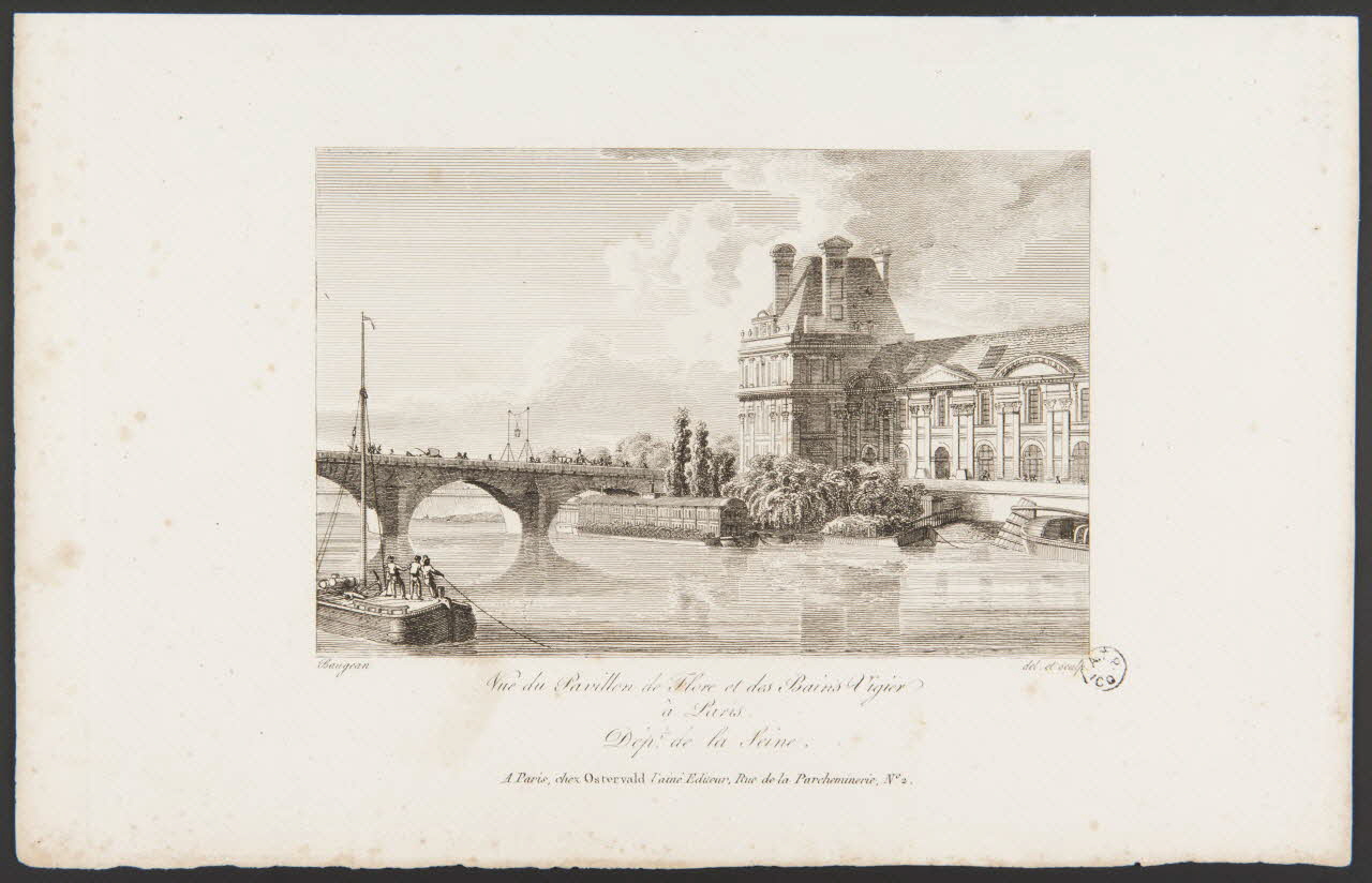 estampe Vue du Pavillon de Flore et des Bains Vigier  à Paris. 1964.39.8 Photo