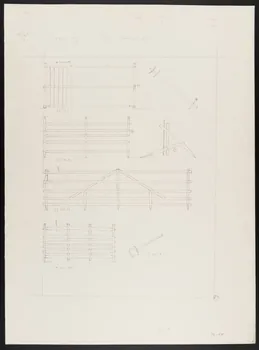 Pierre Soulier partie d'un ensemble de dessins Claies mobiles, crosse, agudes, fiche, maillet 1962 1964.40.20  Photo