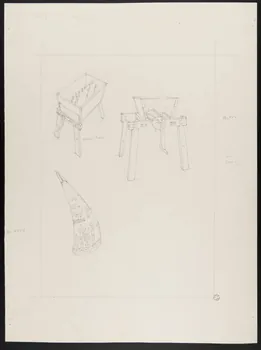 Pierre Soulier partie d'un ensemble de dessins Moulin à fumier et corne à jus de tabac sculptée et ornée d'une Crucifixion 1962 1964.40.26 Photo