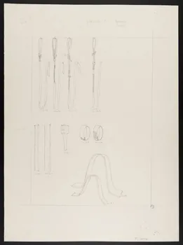 Pierre Soulier partie d'un ensemble de dessins Lanières de fouet, lames de micocoulier, plioir, colliers ronds, colliers coudés 1962 1964.40.29 Photo
