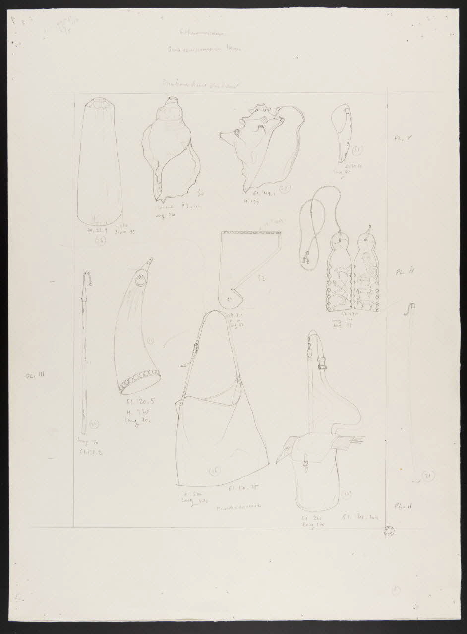 Pierre Soulier partie d'un ensemble de dessins Ethnomusicologie  Suite équipement du berger 1962 1964.40.3 Photo