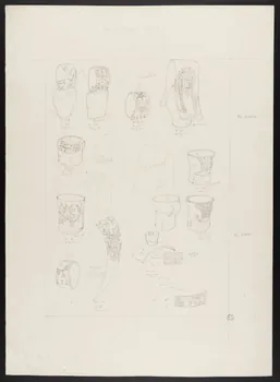Pierre Soulier partie d'un ensemble de dessins Colliers de caprines, colliers coudés, formes à fromage, pots à lait, corne à jus de tabac Ile-de-France, France 1962 1964.40.35 Photo
