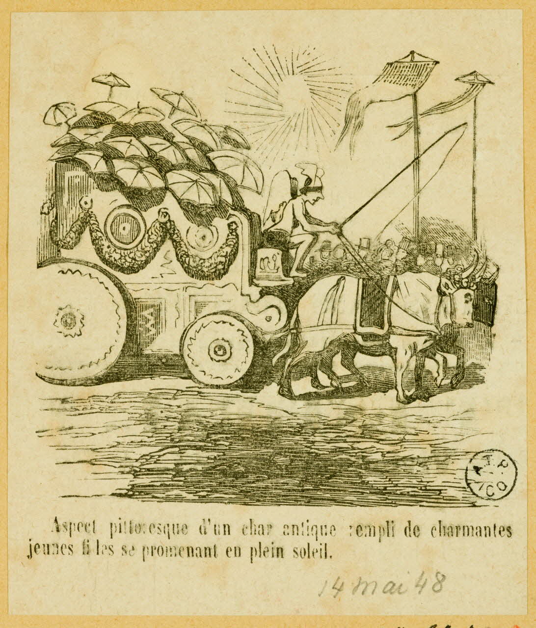 estampe Aspect pittoresque d'un char antique rempli de charmantes  jeunes filles se promenant en plein soleil. 1964.64.47 Photo