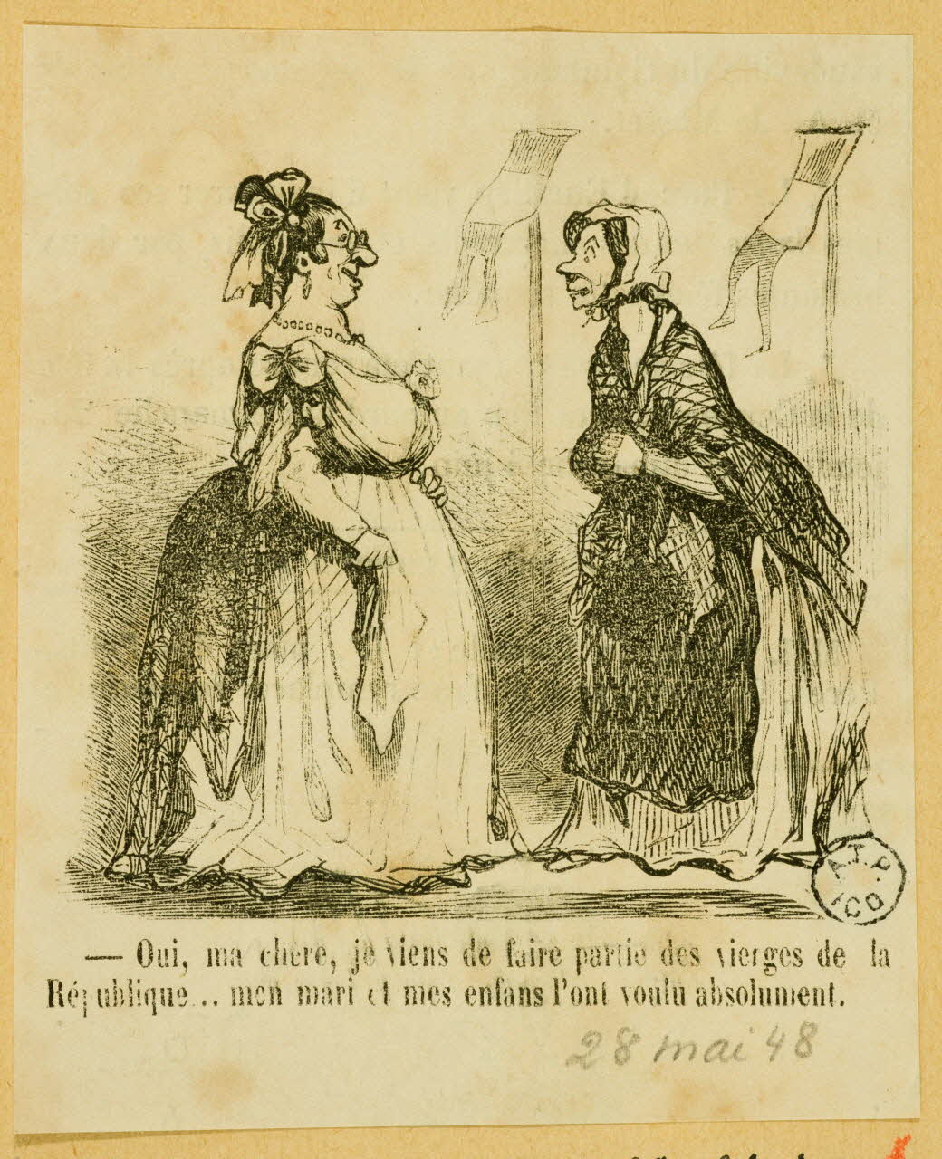 estampe - Oui, ma chère, je viens de faire partie des vierges de la  République... mon mari et mes enfans l'ont voulu absolument. (sic) 1964.64.50 Photo