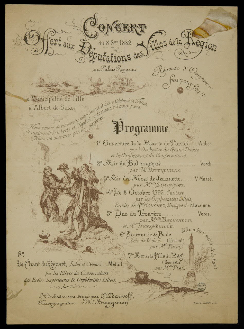 estampe CONCERT  du 8 8bre 1882,  Offert aux Députations des Villes de la Région  au Palais Rameau. 1964.64.65 Photo
