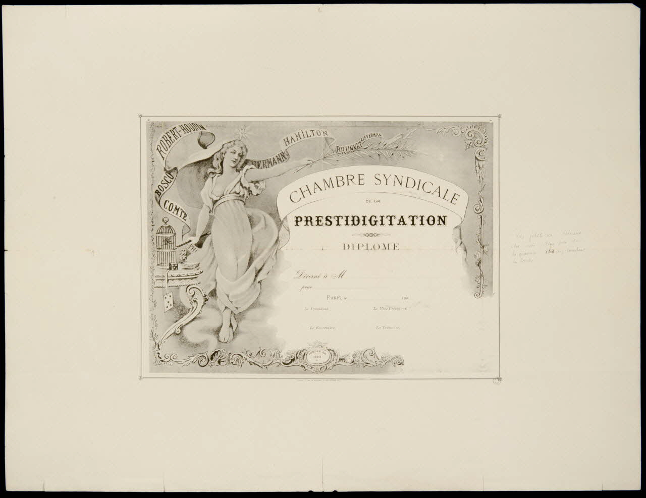 estampe CHAMBRE SYNDICALE  DE LA  PRESTIDIGITATION  DIPLOME 1964.64.79 Photo