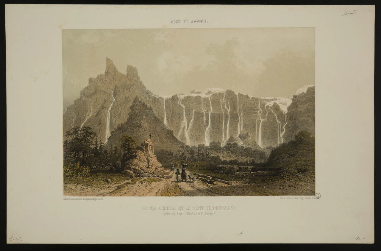 estampe NICE ET SAVOIE.  LE FER-A-CHEVAL ET LE MONT TENNEVERGES,  près de Sixt. (Dépt de la Hte Savoie) 1964.8.18 Photo