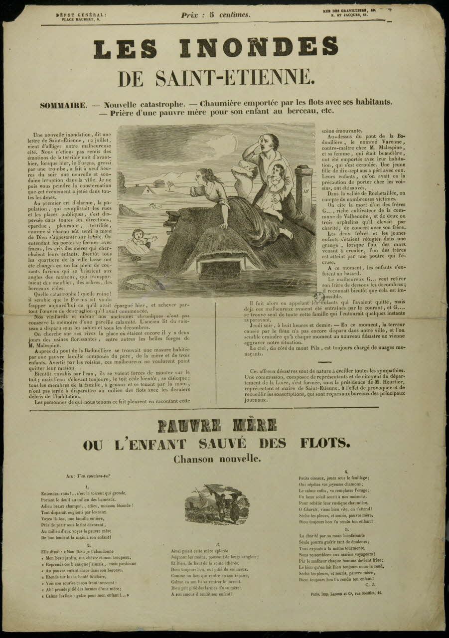 estampe LES INONDES  DE SAINT-ETIENNE. 1965.10.20 Photo