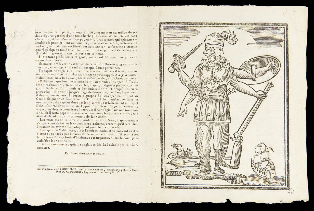 Dedouit Nicolas-Gilles ; Cappon Vincent (imprimeu imagerie ancienne DETAIL CIRCONSTANCIE  D'UN  MONSTRE NOUVEAU,  AYANT FIGURE HUMAINE, Caen 1816-1835 1965.10.42 Photo