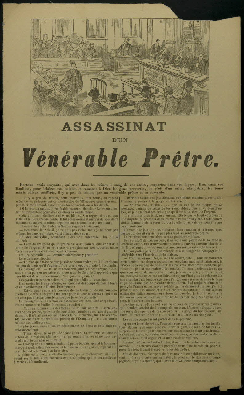 estampe ASSASSINAT  D'UN  Vénérable Prêtre. 1965.10.46 Photo