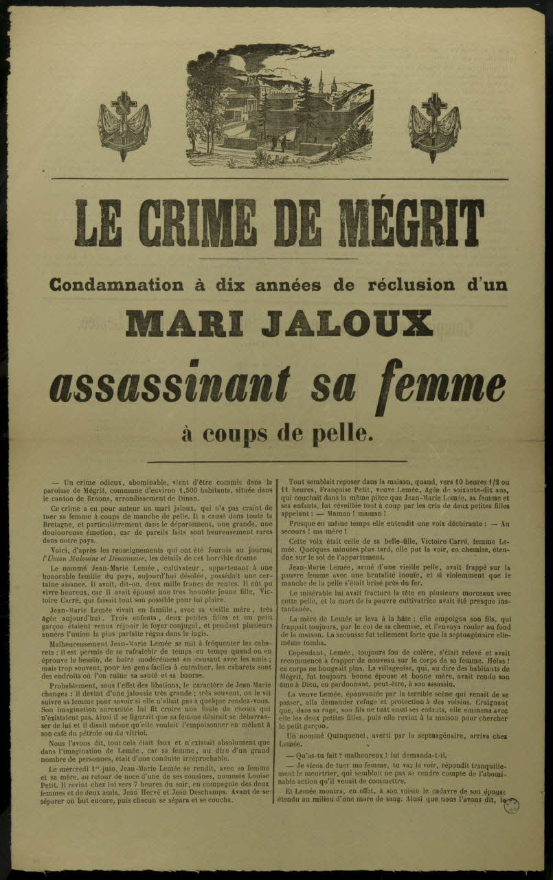 estampe LE CRIME DE MEGRIT  Condamnation à dix années de réclusion d'un  MARI JALOUX  assassinant sa femme  à coups de pelle. 1965.10.48 Photo