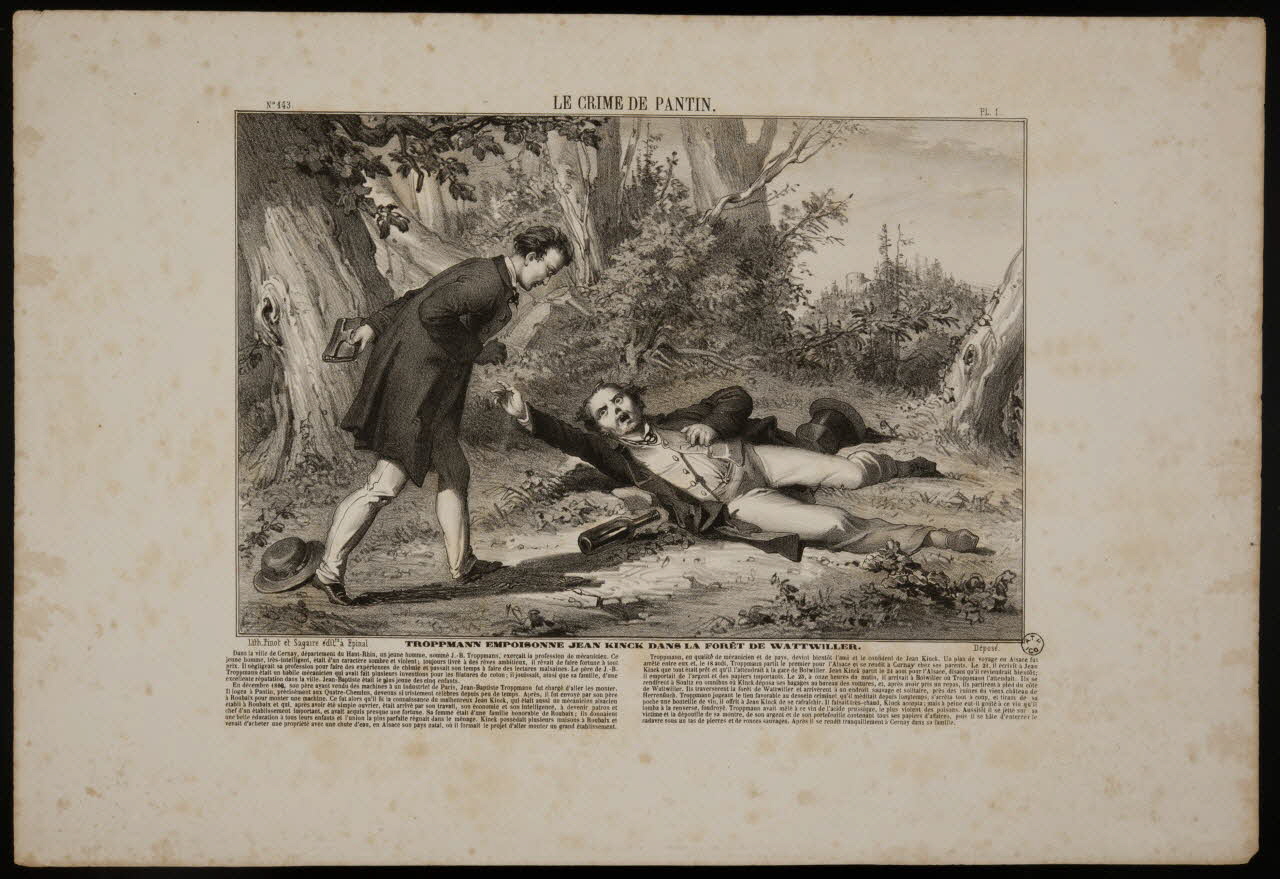 estampe LE CRIME DE PANTIN.  TROPPMANN EMPOISONNE JEAN KINCK DANS LA FORET DE WATTWILLER. 1965.10.57 Photo