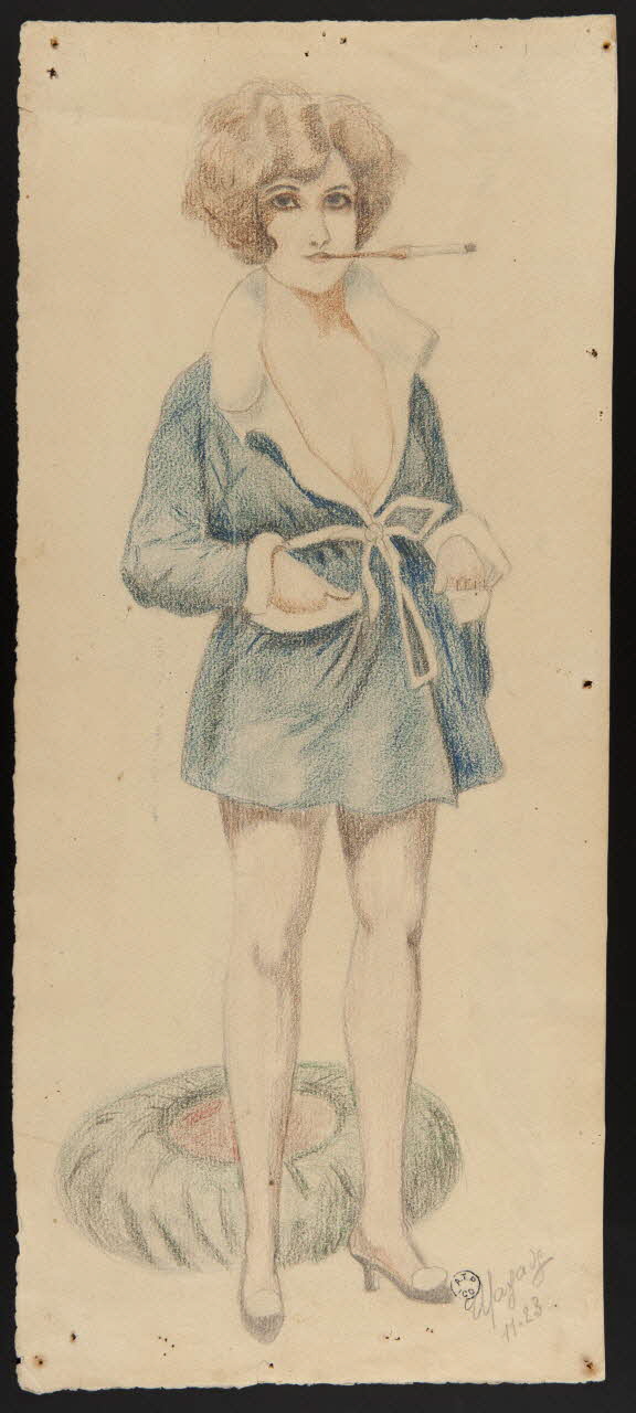Magave dessin Femme debout vêtue d'une veste courte et fumant une cigarette 1923 1965.7.1 Photo