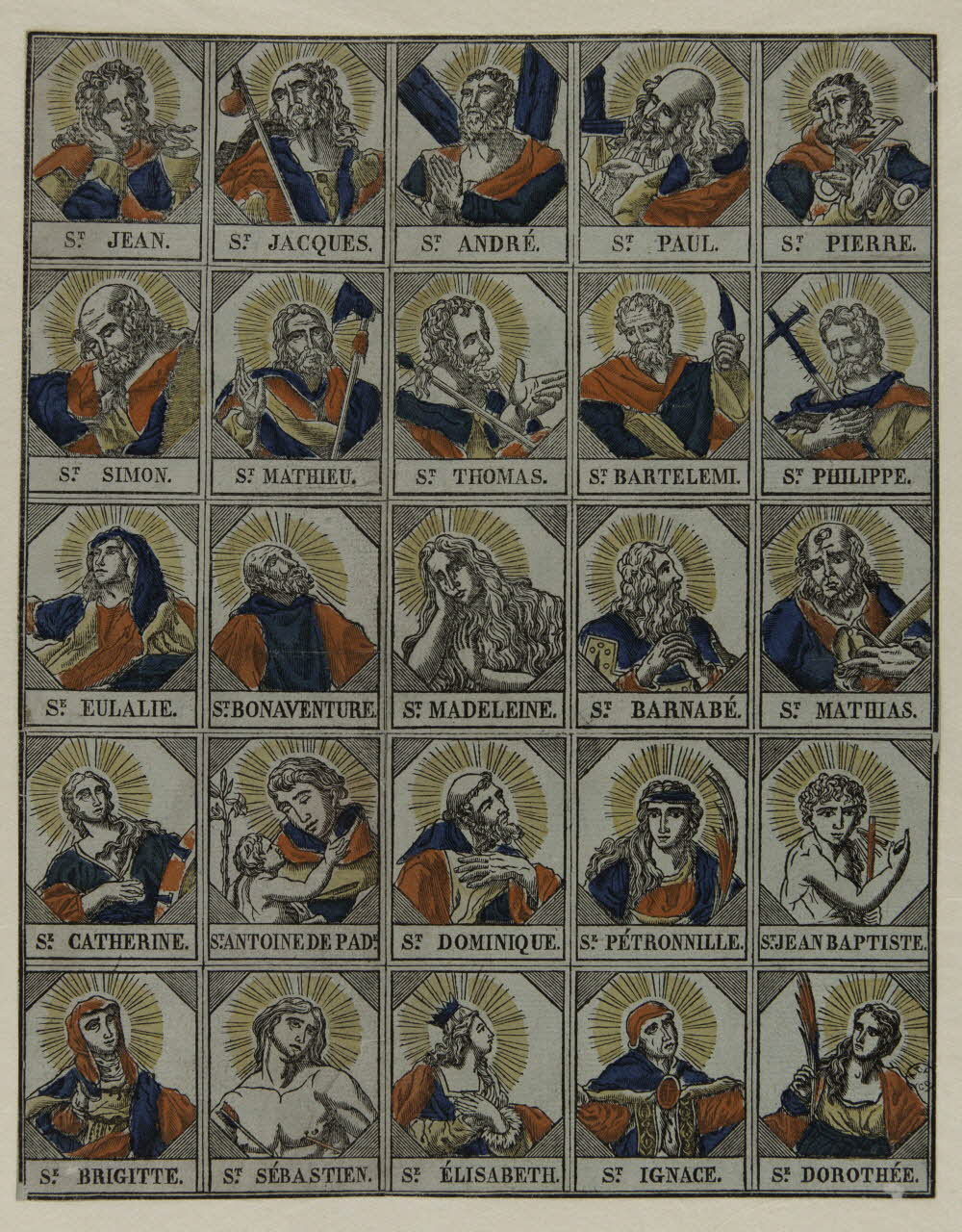 Pierre-François Godard ; Amand-François Hurez imagerie ancienne Planche de saintetés Cambrai 1817-1818 1965.75.126 Photo