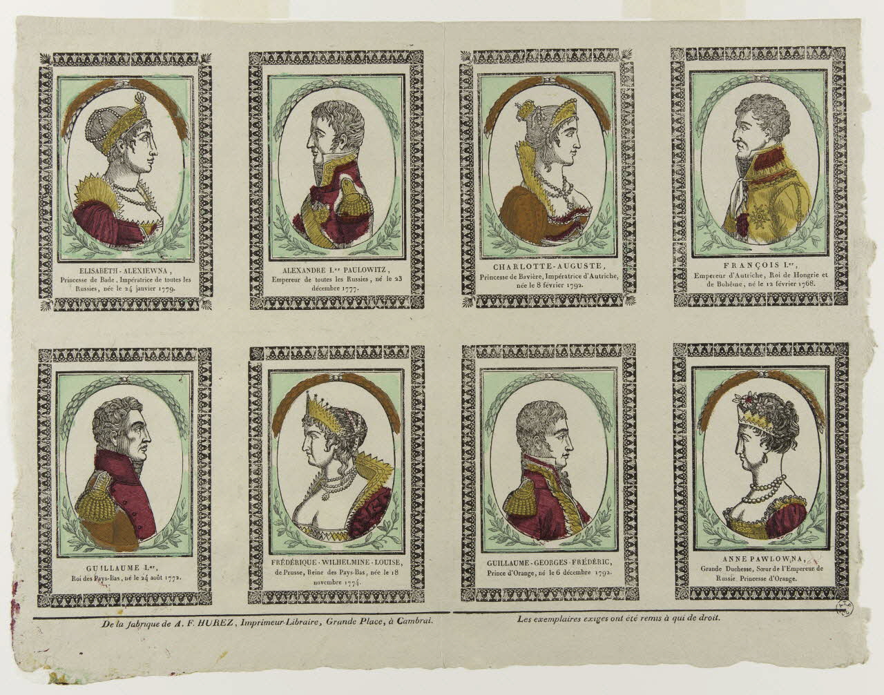 Pierre-François Godard ; Amand-François Hurez imagerie ancienne Planche de personnages historiques Cambrai 1815-1817 1965.75.137 Photo