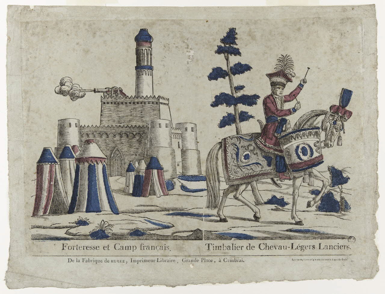 Pierre-François Godard ; Jean François Joseph Hurez imagerie ancienne Forteresse et Camp français.  Timbalier de Chevau-Légers Lanciers. Cambrai 1817-1818 1965.75.145 Photo
