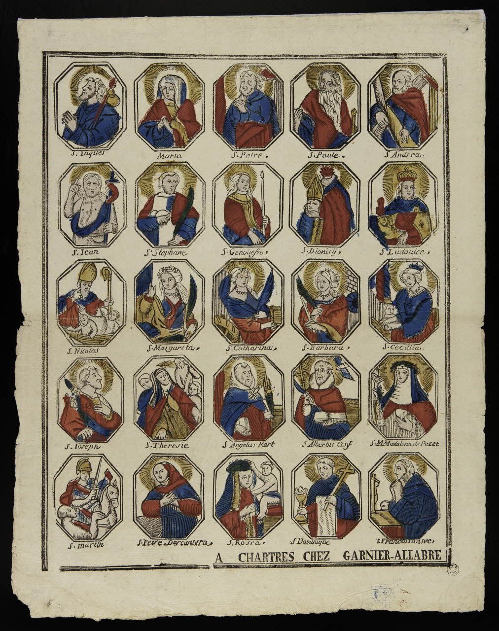 Jacques-Pierre Garnier-Allabre imagerie ancienne Planche de saintetés Chartres 1805-1828 1965.75.167 Photo
