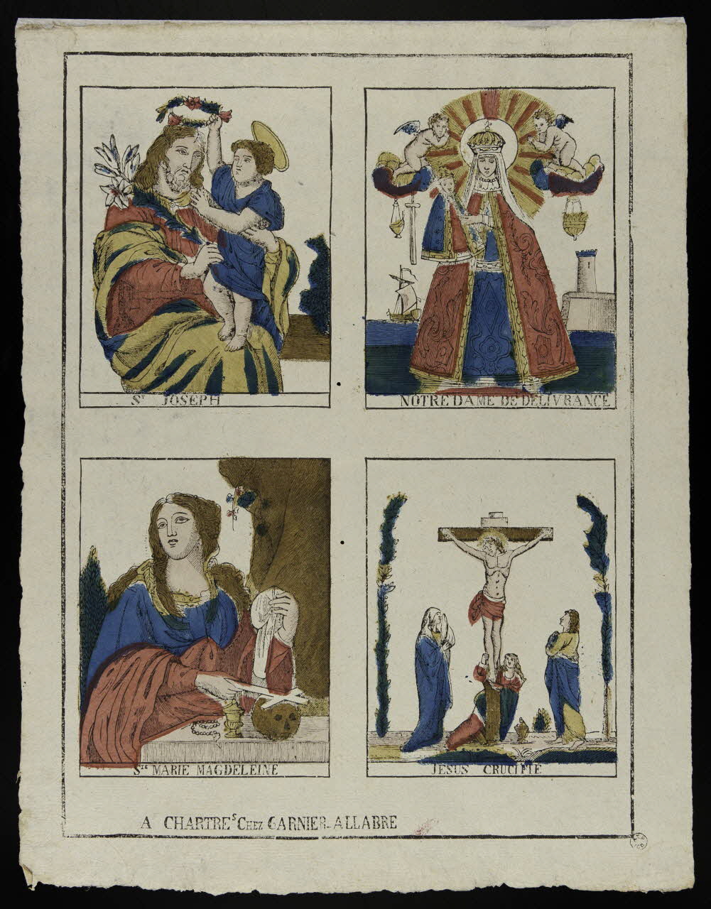 Fleuret ; Jacques-Pierre Garnier-Allabre imagerie ancienne Planche de saintetés Chartres 1822-1828 1965.75.169 Photo