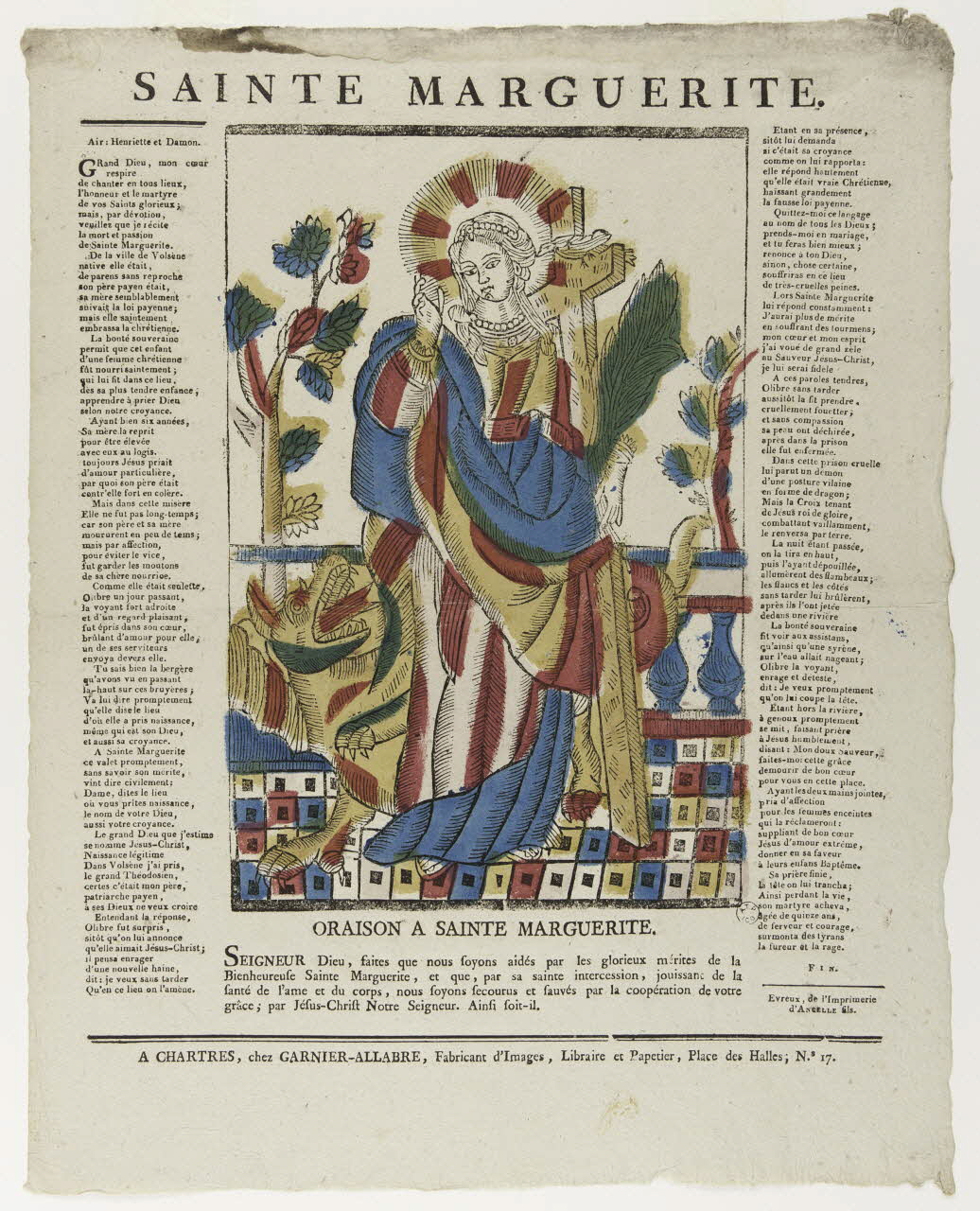Jacques-Pierre Garnier-Allabre ; Jean-Jacques Ancelle imagerie ancienne SAINTE MARGUERITE.  ORAISON A SAINTE MARGUERITE. Chartres 1815-1823 1965.75.176 Photo