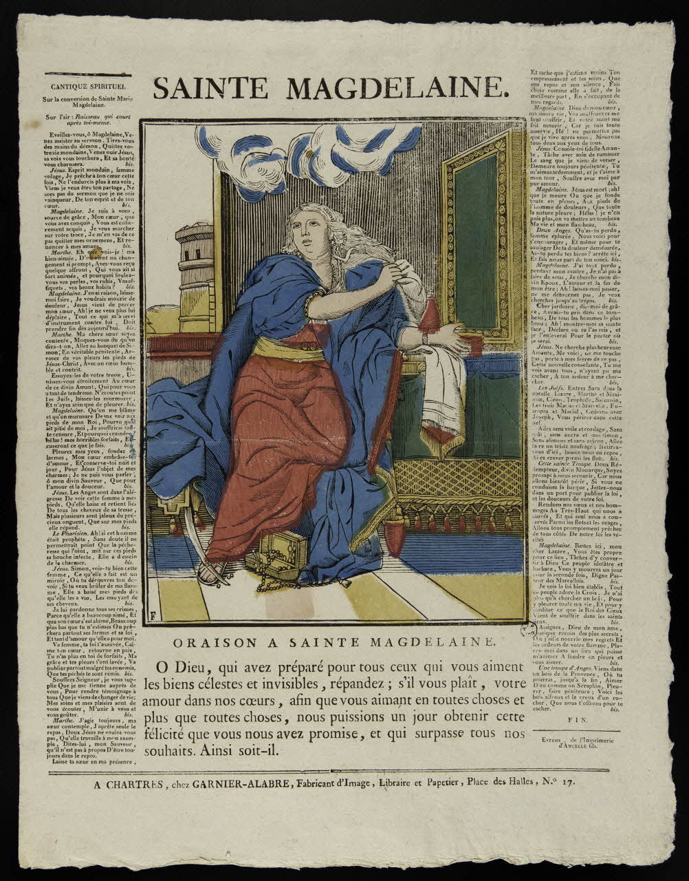 Fleuret ; Charles Le Brun ; Jacques-Pierre Garnier-Allabre imagerie ancienne SAINTE MAGDELAINE.  ORAISON A SAINTE MAGDELAINE. Chartres 1822-1823 1965.75.191 Photo
