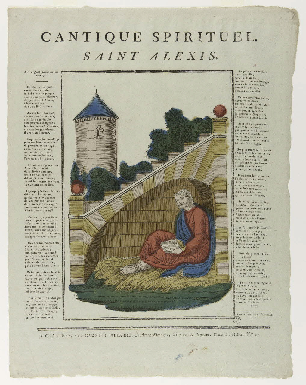 Fleuret ; Jacques-Pierre Garnier-Allabre imagerie ancienne CANTIQUE SPIRITUEL.  SAINT ALEXIS. Chartres 1822-1823 1965.75.193 Photo