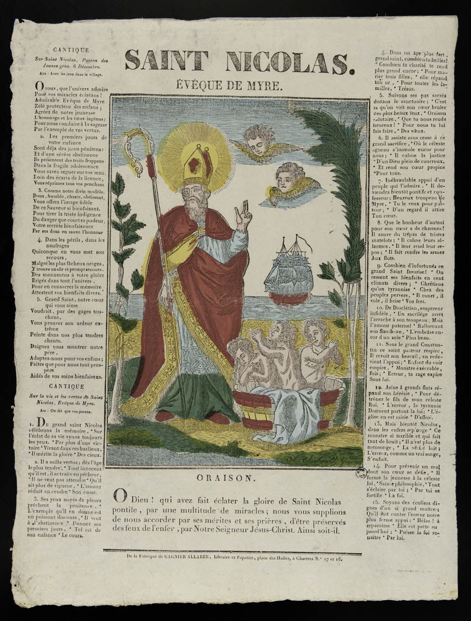 Antoine Thiébault ; Jacques-Pierre Garnier-Allabre imagerie ancienne SAINT NICOLAS.  EVEQUE DE MYRE Chartres 1826-1828 1965.75.203 Photo