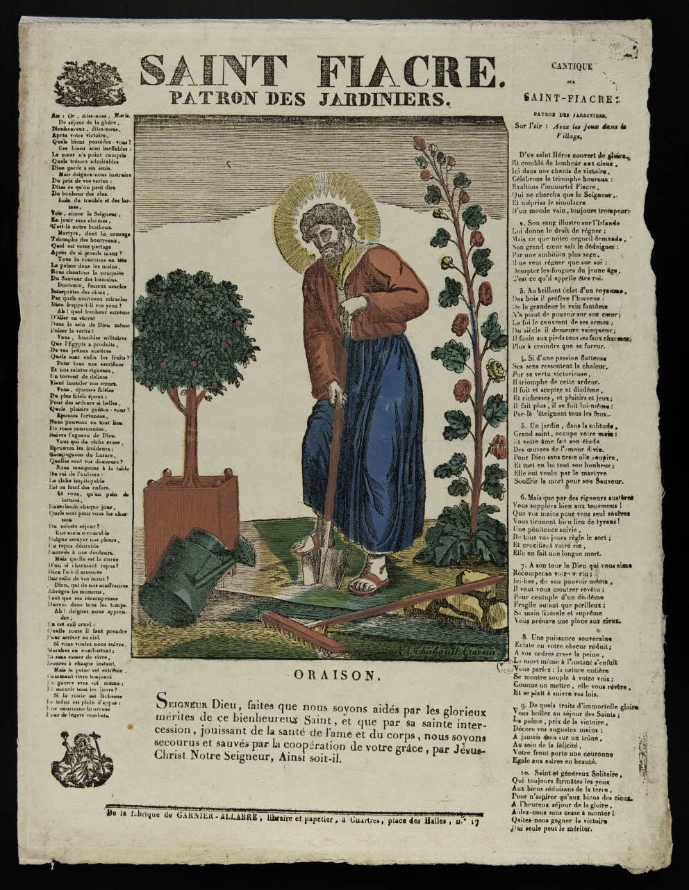 Antoine Thiébault ; Jacques-Pierre Garnier-Allabre imagerie ancienne SAINT FIACRE.  PATRON DES JARDINIERS. Chartres 1826-1828 1965.75.204 Photo