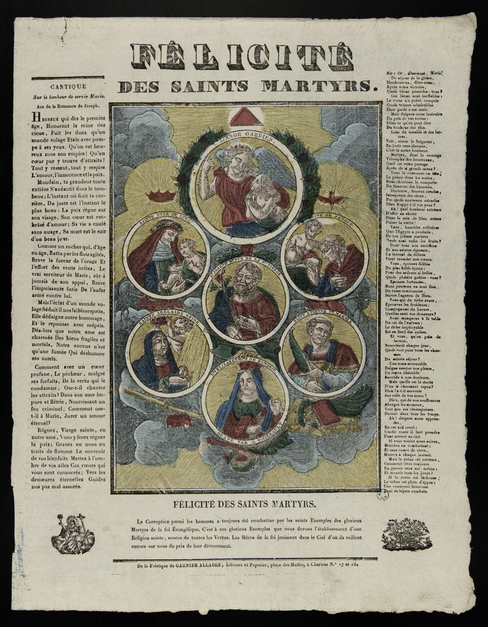 Antoine Thiébault ; Jacques-Pierre Garnier-Allabre imagerie ancienne FELICITE  DES SAINTS MARTYRS. Chartres 1826-1828 1965.75.207 Photo