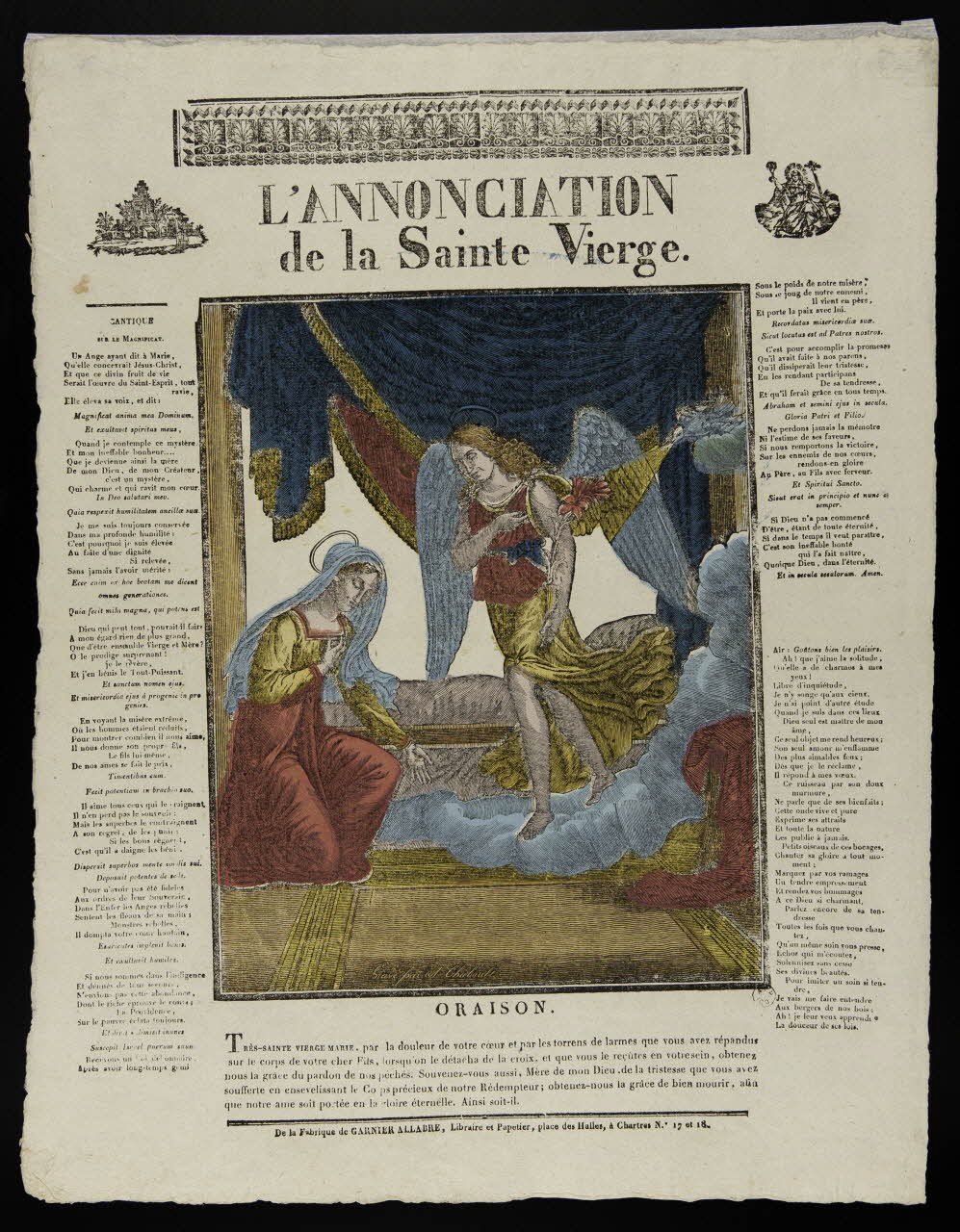 Antoine Thiébault ; Jacques-Pierre Garnier-Allabre imagerie ancienne L'ANNONCIATION  de la Sainte Vierge. Chartres 1826-1828 1965.75.210 Photo