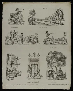 estampe L'escamoteur.  Jeu de Quilles.  Jeu de Cible.  Théâtre de Polichinelle.  la Loterie. 1965.75.213  Photo