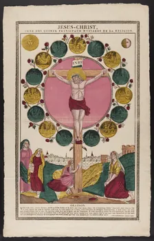 imagerie ancienne JESUS-CHRIST,  ORNE DES QUINZE PRINCIPAUX MYSTERES DE LA RELIGION. 1965.75.225 Photo