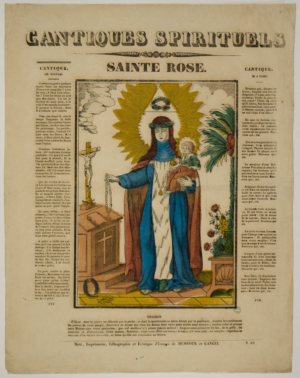 Dembour et Gangel estampe CANTIQUES SPIRITUELS  SAINTE ROSE. Beauvais 1840-1852 1965.75.24 Photo