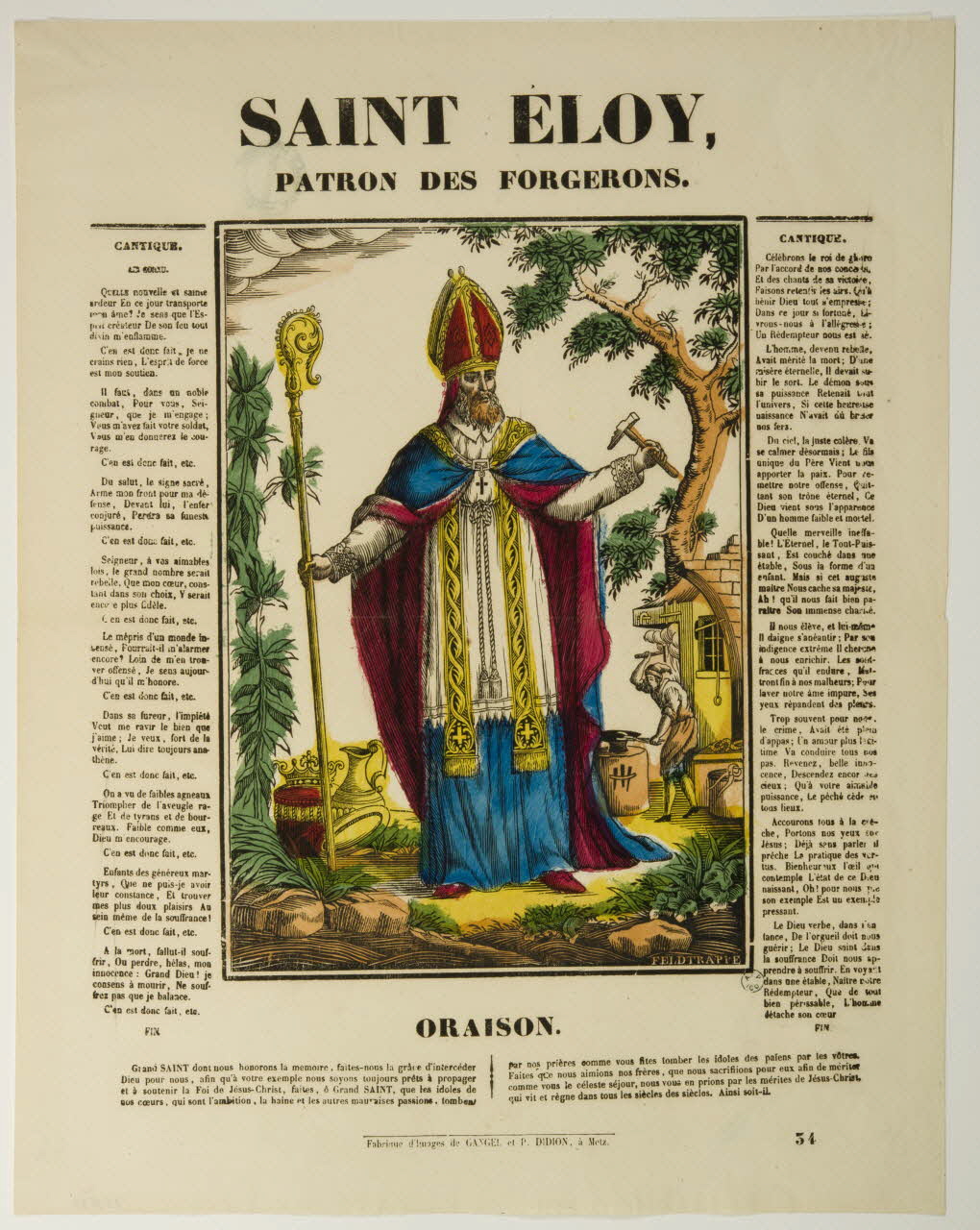 Frédéric Etienne Joseph Feldtrappe ; Gangel et Didion estampe SAINT ELOY,  PATRON DES FORGERONS.  ORAISON. Beauvais 1858-1868 1965.75.26 Photo