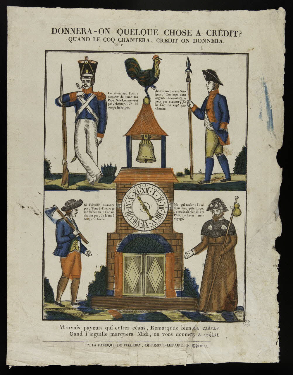 imagerie ancienne DONNERA-T-ON QUELQUE CHOSE A CREDIT ?  QUAND LE COQ CHANTERA, CREDIT ON DONNERA. 1965.75.308 Photo